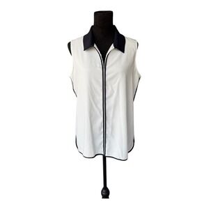 Tommy‎ Hilfiger Sleeveless Top Contrast Trim Collared Blouse White Size M